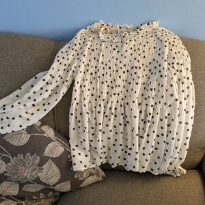 White Blouse with Black Heart Pattern